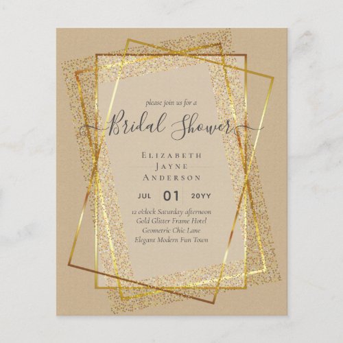 BUDGET BRIDAL SHOWER Glamor Gold Glitter look chic Flyer