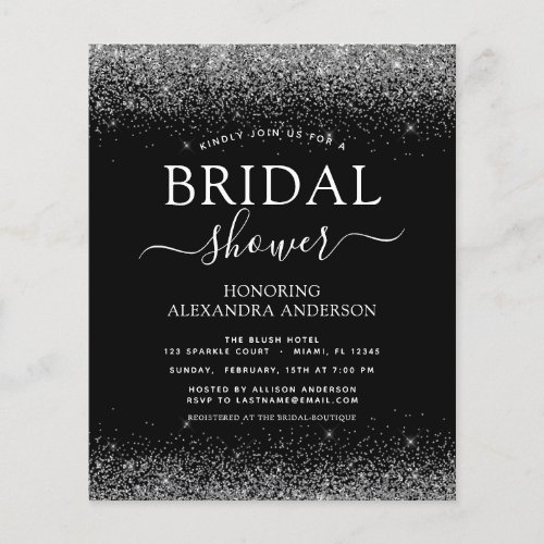 Budget Bridal Shower Glitter Black Silver Flyer