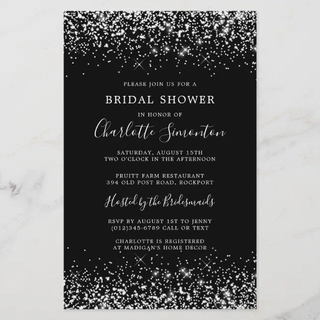 Budget Bridal Shower Glitter Black Silver Girly | Zazzle