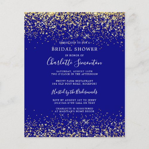 Budget Bridal Shower Glitter Blue Gold Invitation