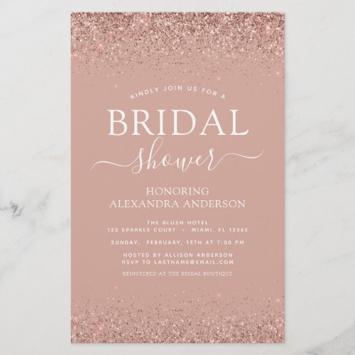 Budget Bridal Shower Glitter Blush Pink invitation