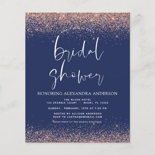 Budget Bridal Shower Glitter Blush Pink Navy Blue 