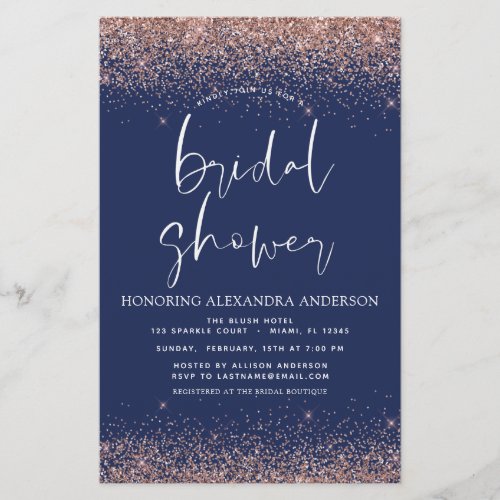 Budget Bridal Shower Glitter Blush Pink Navy Blue 