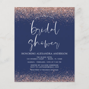 Budget Bridal Shower Glitter Blush Pink Navy Blue  Flyer