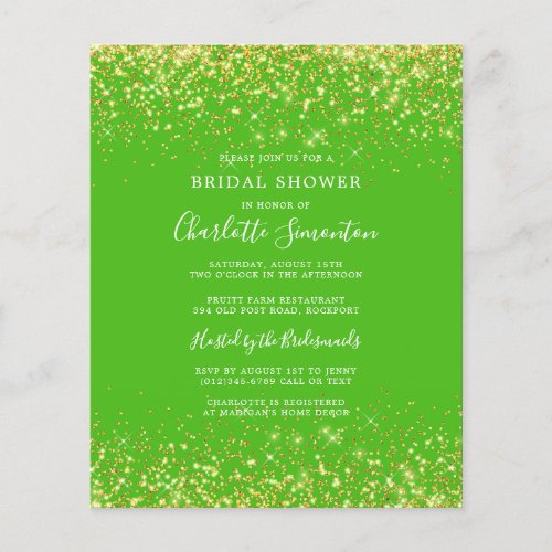 Budget Bridal Shower Glitter Gold Green Invitation