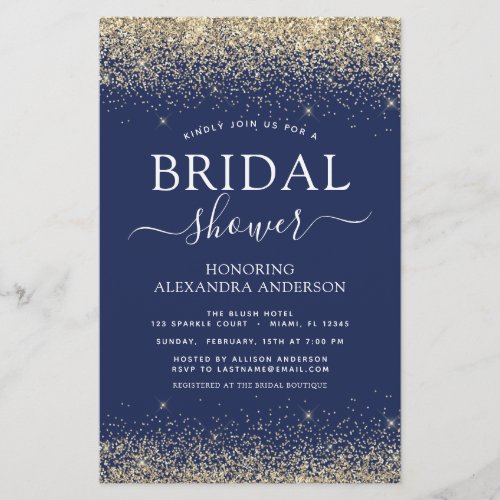 Budget Bridal Shower Glitter Navy Blue Gold Girly