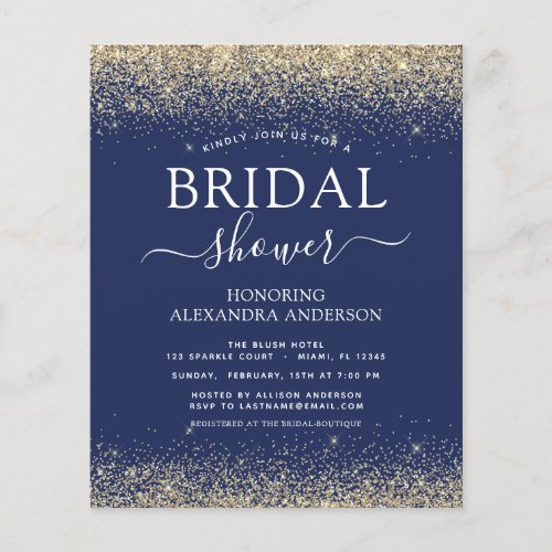 Budget Bridal Shower Glitter Navy Blue Gold Girly Flyer