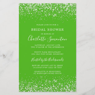 Budget Bridal Shower Glitter Silver Green Invite