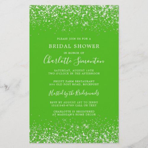 Budget Bridal Shower Glitter Silver Green Invite