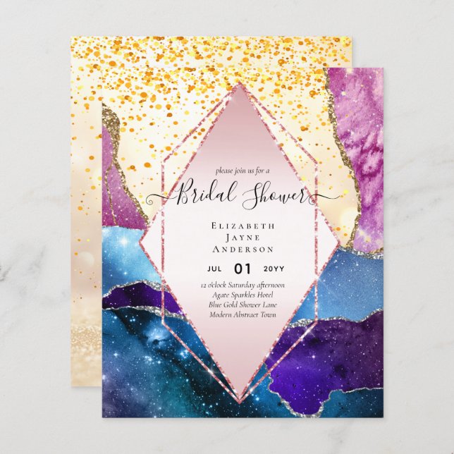 BUDGET BRIDAL SHOWER Glittery AGATE Sparkle Invite (Front/Back)