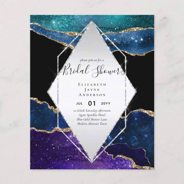 BUDGET BRIDAL SHOWER Glittery AGATE Sparkle Invite Flyer (Front)