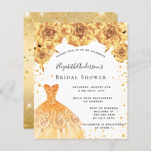 Budget Bridal Shower gold dress floral invitation