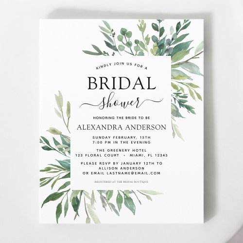 Budget Bridal Shower Greenery Botanical Invitation
