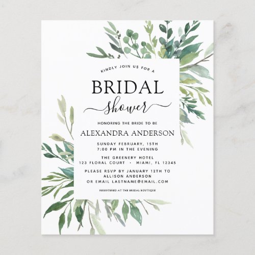 Budget Bridal Shower Greenery Botanical Invitation Flyer