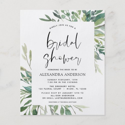 Budget Bridal Shower Greenery Botanical Invitation Flyer