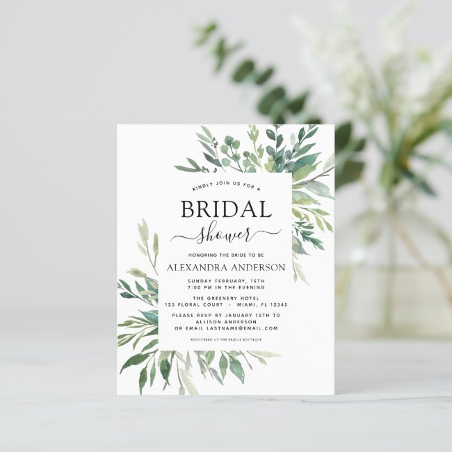 Budget Bridal Shower Greenery Botanical Watercolor