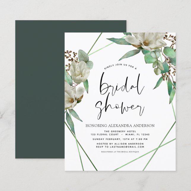 Budget Bridal Shower Greenery Magnolia Invitation (Front/Back)