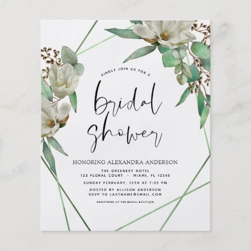 Budget Bridal Shower Greenery Magnolia Invitation Flyer
