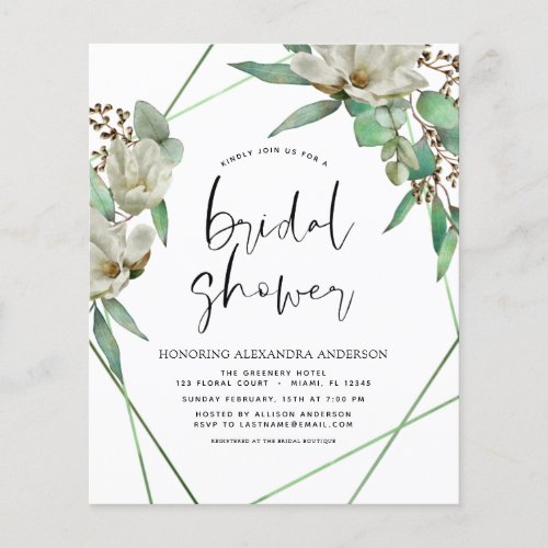 Budget Bridal Shower Greenery Magnolia Invitation Flyer