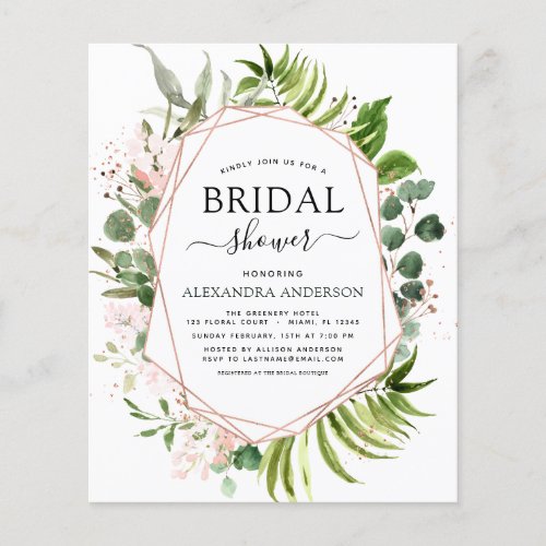 Budget Bridal Shower Greenery Rose Gold Geometric Flyer