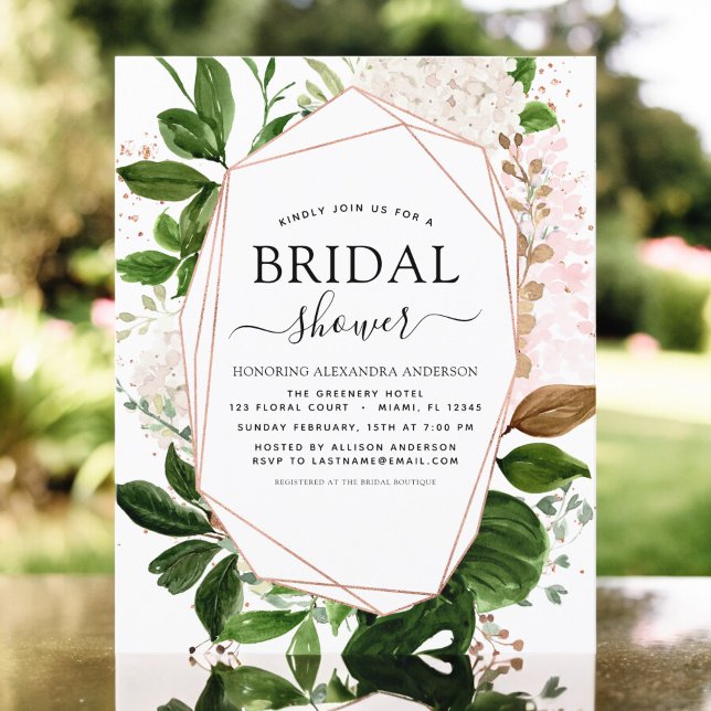 Budget Bridal Shower Greenery Rose Gold Invitation (Creator Uploaded)
