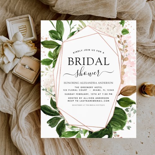 Budget Bridal Shower Greenery Rose Gold Invitation