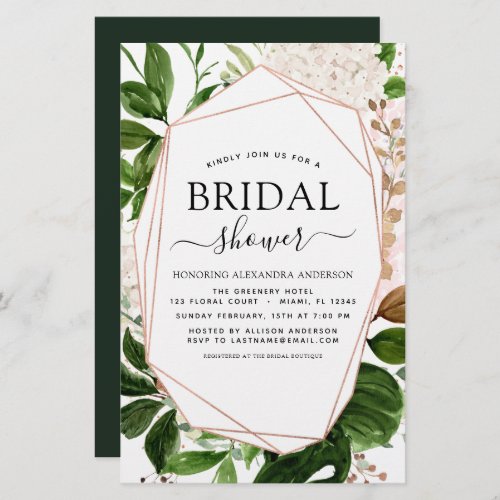 Budget Bridal Shower Greenery Rose Gold Invitation