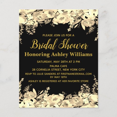 Budget Bridal Shower Invitation Black Gold Modern