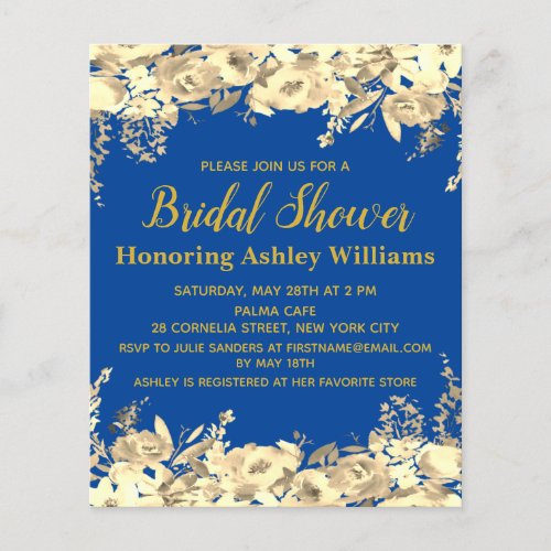 Budget Bridal Shower Invitation Blue Gold Modern