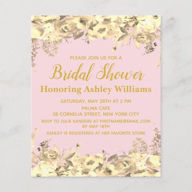 Budget Bridal Shower Invitation Blush Pink Gold (Front)