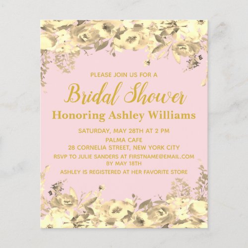 Budget Bridal Shower Invitation Blush Pink Gold