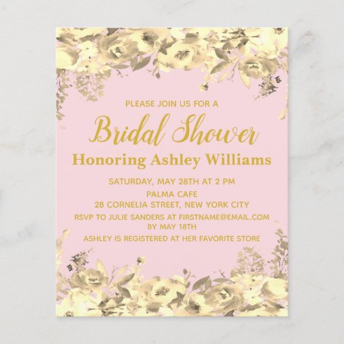 Budget Bridal Shower Invitation Blush Pink Gold