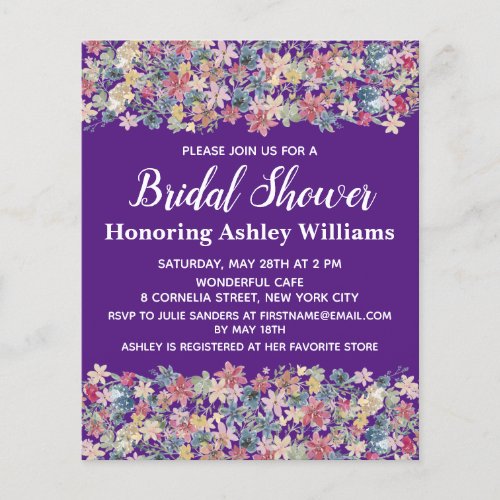 Budget Bridal Shower Invitation Floral Boho Purple