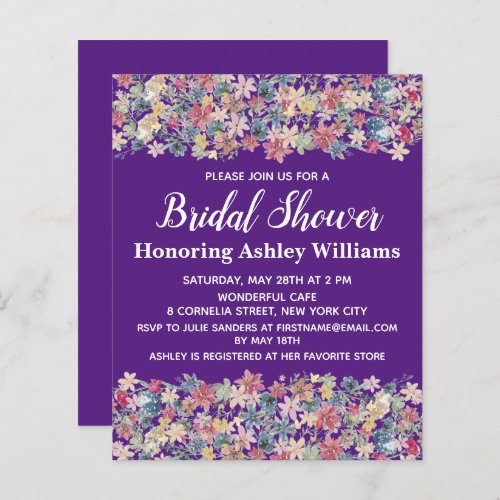 Budget Bridal Shower Invitation Floral Boho Purple