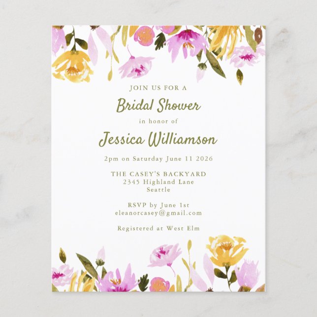 Budget Bridal Shower Invitation - Garden Floral (Front)