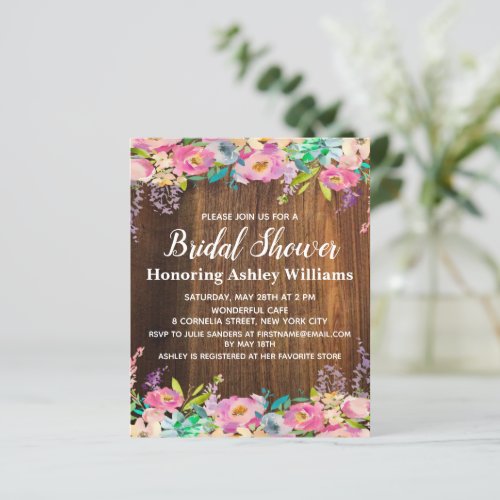 Budget Bridal Shower Invitation Rustic Floral Boho
