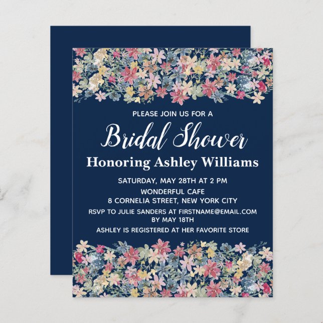 Budget Bridal Shower Invitation Spring Floral Boho (Front/Back)