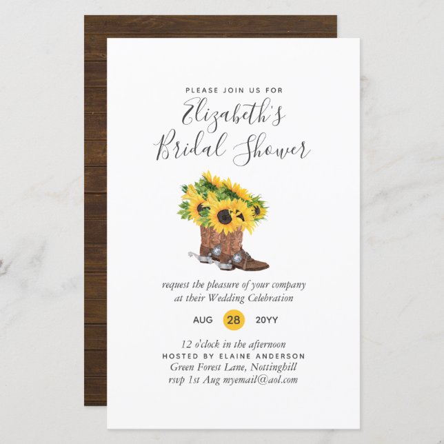 BUDGET Bridal Shower Invitations Custom Colors (Front/Back)