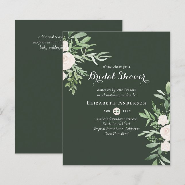 BUDGET Bridal Shower Invitations Floral Leaves (Front/Back)