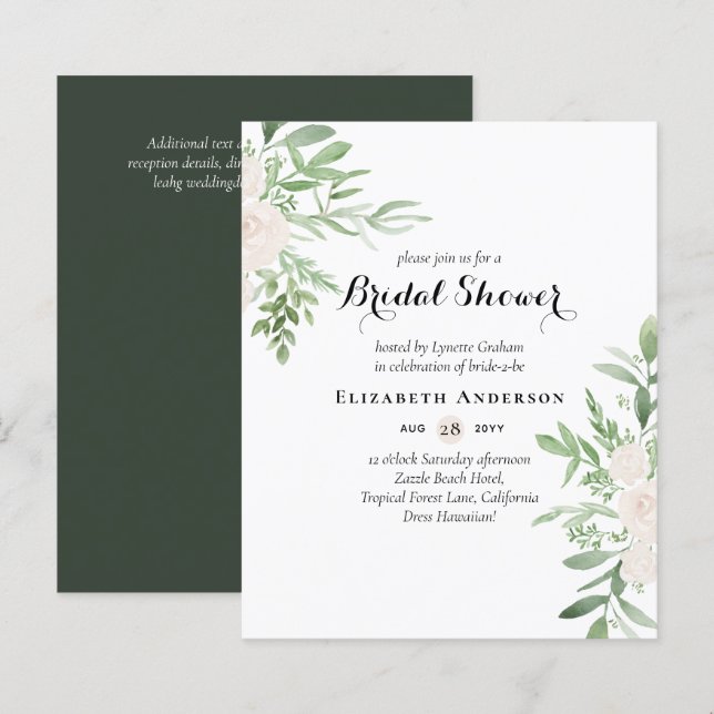 BUDGET Bridal Shower Invitations Floral Leaves (Front/Back)