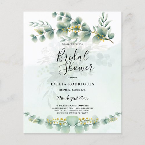 Budget Bridal Shower Invitations Greenery Leaves Flyer