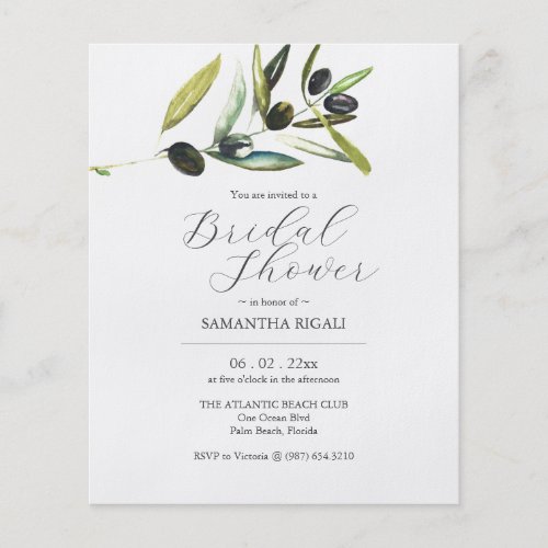 Budget Bridal Shower Invitations Watercolor Olive Flyer