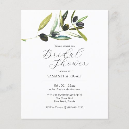 Budget Bridal Shower Invitations Watercolor Olive Flyer