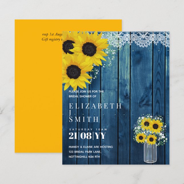 BUDGET Bridal Shower Invite Rustic Sunflowers (Front/Back)
