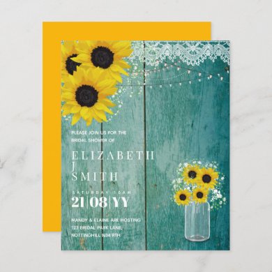 BUDGET Bridal Shower Invite Rustic Sunflowers