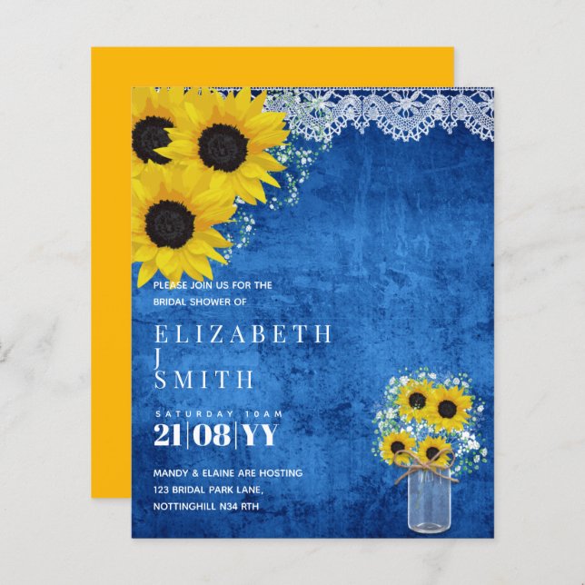 BUDGET Bridal Shower Invite Rustic Sunflowers (Front/Back)