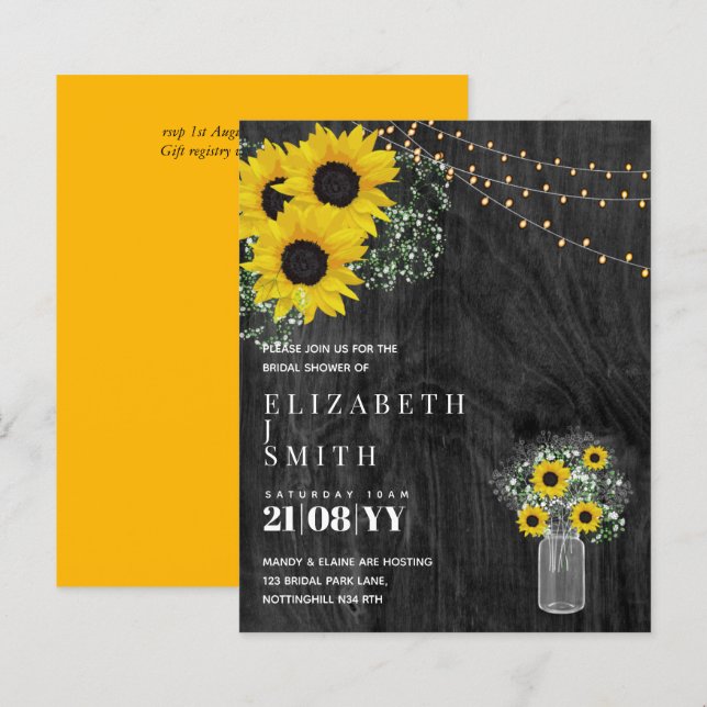 BUDGET Bridal Shower Invite Rustic Sunflowers (Front/Back)