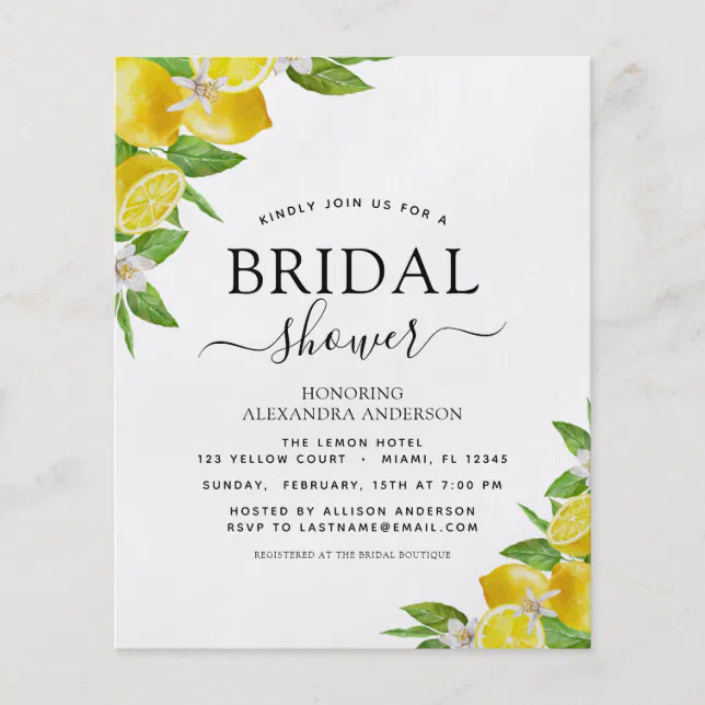 Budget Bridal Shower Lemon Citrus Invitations Flyer | Zazzle