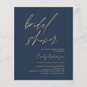 Budget Bridal Shower Navy Blue Script Minimalist Flyer