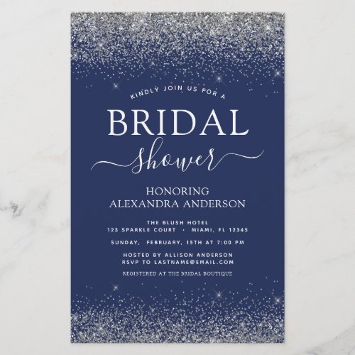 Budget Bridal Shower Navy Blue Silver Glitter